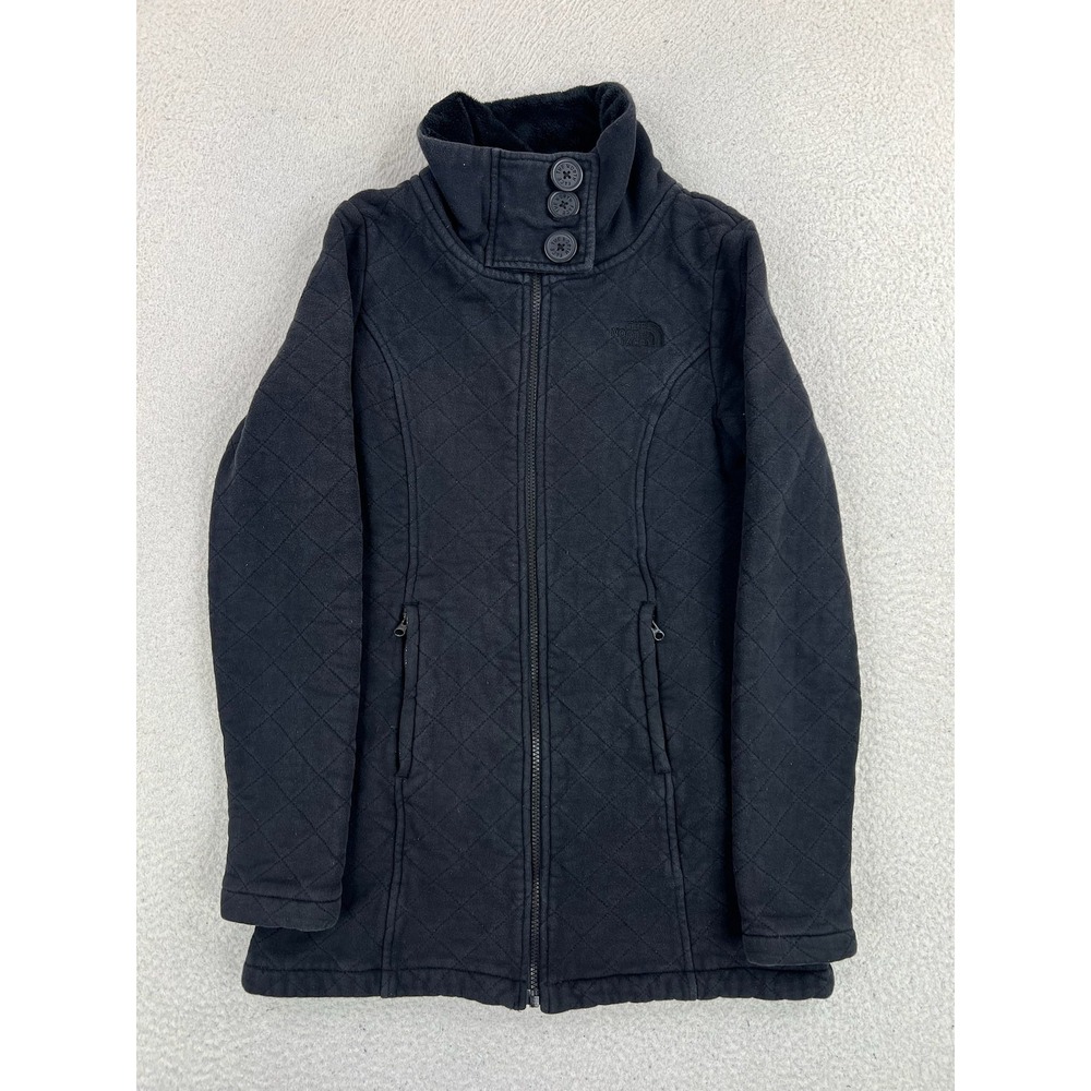 The North Face Coat Womens Small Black Caroluna Quilted Fleece Lined Full Zip